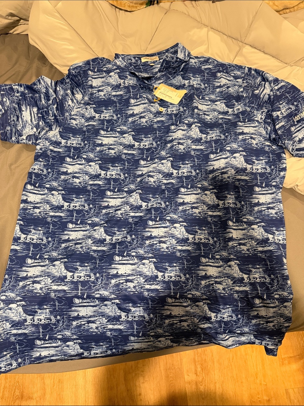 NWT Peter Millar Blue Scenic Golf Polo with Sun Protection